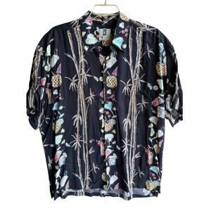 Kahala Men's Vintage 90s Bamboo & Cocktail Print Hawaiian Beach Shirt XL 57 inch
